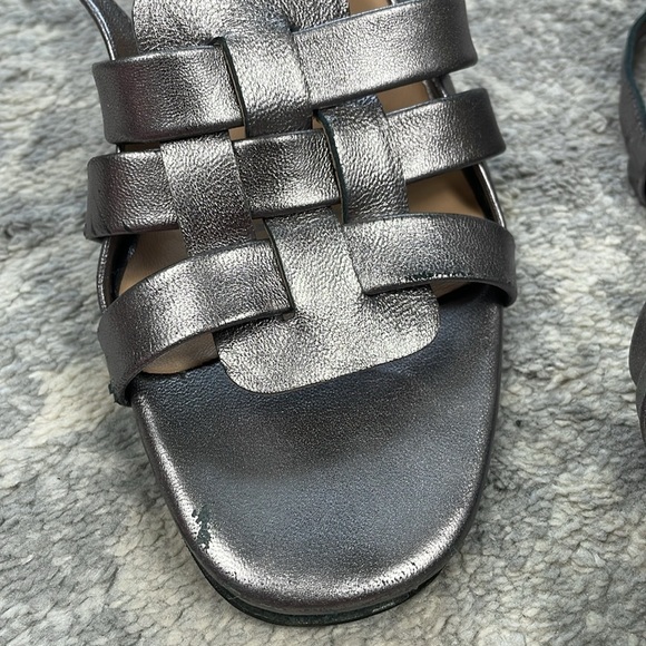 Trotters Luna Slingback Sandals Silver Metallic Woven Straps Block Heel Sz 9 - Picture 16 of 16